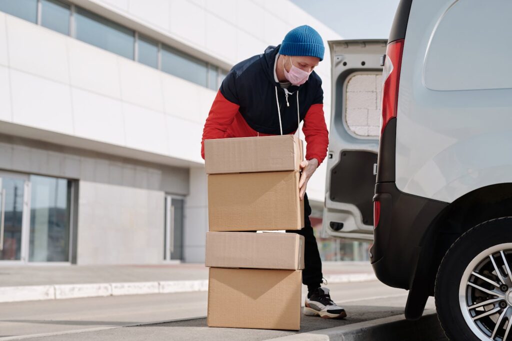 Mover loading boxes for a West Palm Beach move